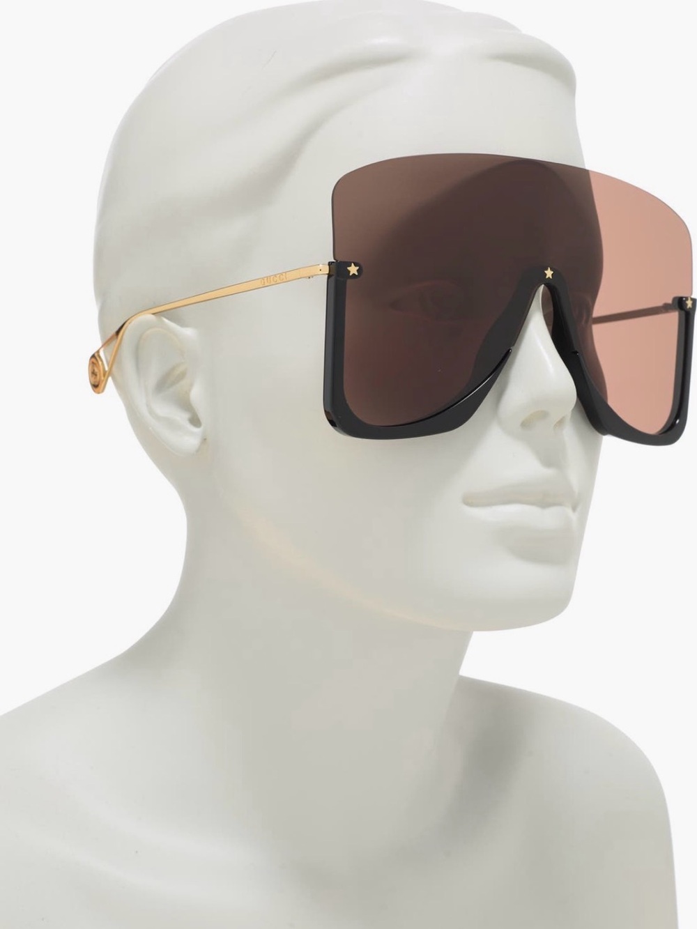 Gucci Shield Sunglasses in Black, Brown and Gold